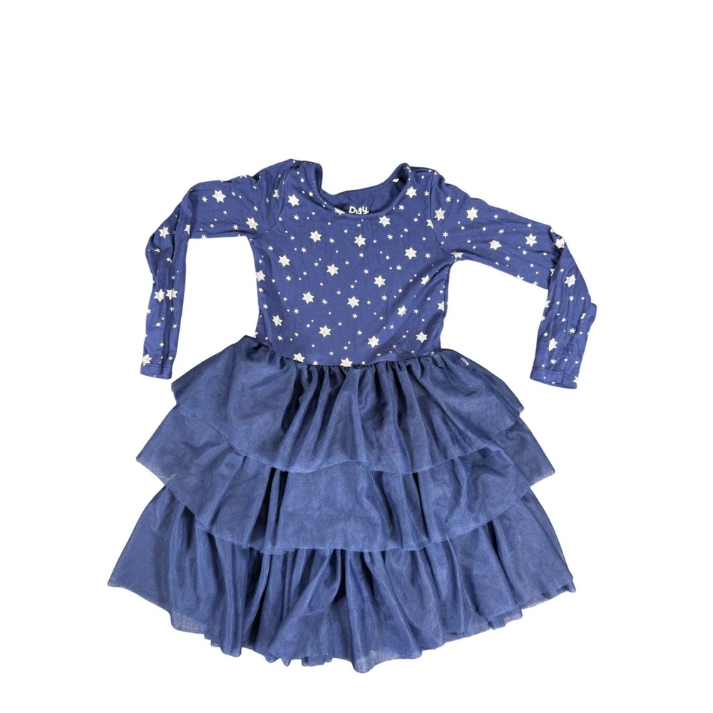 Little Sleepies Play Hannukah Dress Kids Size 5 Navy Blue Tiered Tulle Skirt